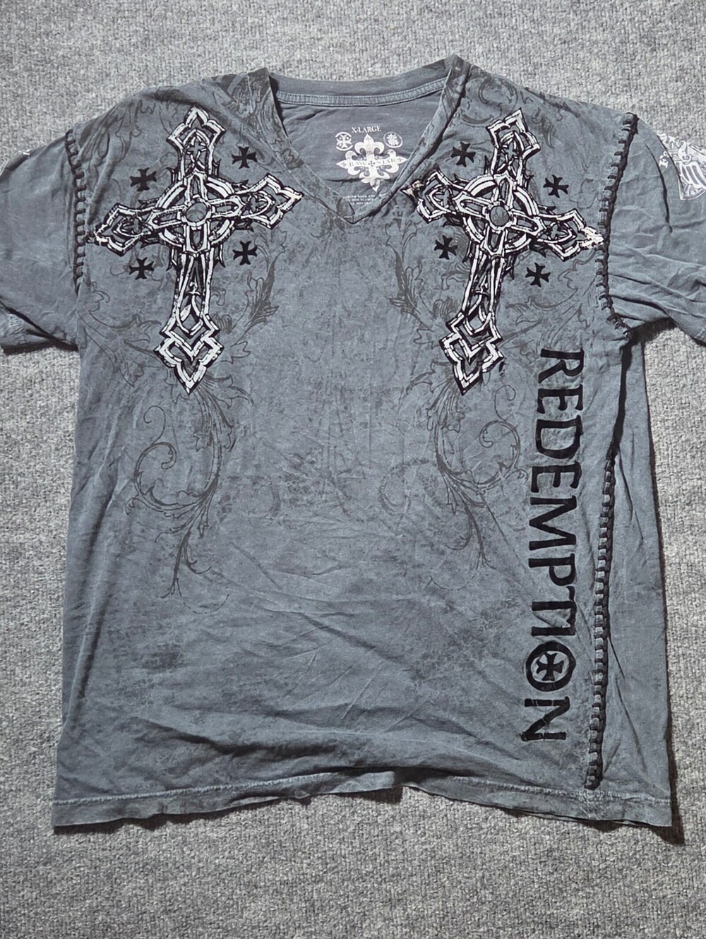 Raw State X-Large Gray Graphic Cross T-Shirt Redemption